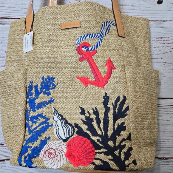 #252 Vera Bradley North South Straw Beach Tote – Anchors Away (Sea Life) – NWOT - Picture 2 of 12